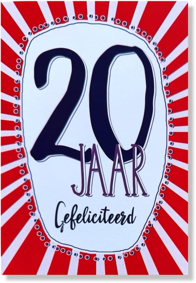 Hoera 20 Jaar! Luxe verjaardagskaart - 12x17cm - Gevouwen Wenskaart inclusief envelop - Leeftijdkaart
