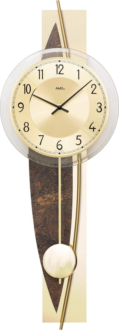AMS 7453 wandklok met slinger en metaalstructuur