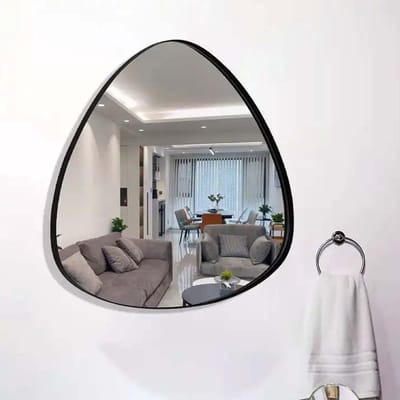 Dailygoods- Wandspiegel 47 x 61 cm - Organische Spiegel - Asymmetrische Wandspiegel - Zwart Metalen Frame - HD Zwevend Glas - Verstelbaar Ophangsysteem - Decoratieve Spiegel