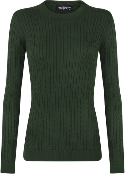Jimmy Sanders Kabeltrui - Trui Ronde Hals - 100% Katoen Dames Donker Groen - M