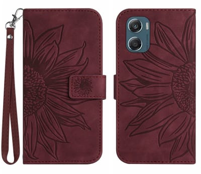 Coverup Hoesje - Geschikt voor Motorola Moto G06 / G06 Power Hoesje - Coverup Zonnebloem Book Case met Koord - Bordeaux
