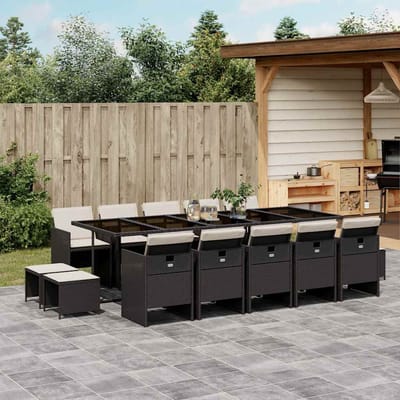 vidaXL - 15-delige - Tuinset - met - kussens - poly - rattan - zwart