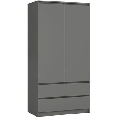 Kleidingkast S90 met 2 Deuren en 2 Lades / AKORD Furniture Factory / Grafietgrijs / 90 x 180 x 51 cm