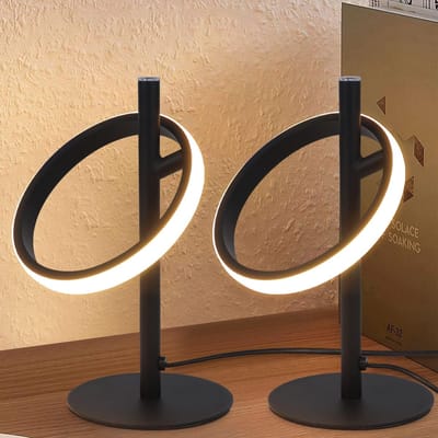 Glitzerlife - LED Tafellamp Tafellampen 2 Stuks Nachtlampje - Touch dimbaar - Draaibare LED ringen - Warm wit 3000K - Modern design aluminium ijzer - Ø23 cm - Zwart