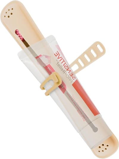 Reis Etui voor Handtandenborstel met Strap, Siliconen Borstelhouder en Bescherming voor Tandpasta, Geschikt voor Diverse Tandenborstels (Beige)