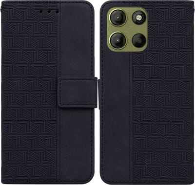 Coverup Hoesje - Geschikt voor Motorola Moto G15 / G17 (Power) Hoesje - Coverup Geometric Book Case - Zwart