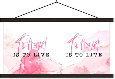 Posterhanger incl. Poster 60x30 cm - Schoolplaat - Spreuken - Quotes - To travel is to live - Marmer - Textielposter - Zwarte latten