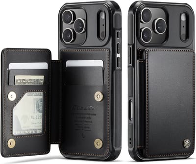 CaseMe – Telefoonhoesje geschikt voor Apple iPhone 17 Pro Max – Wallet Back Cover – Magnetische Kaarthouder – PU Leer – Zwart