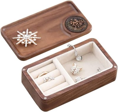 Sieradenkistje Hout - Juwelendoosje Organizer - Sieraden Opbergen - Metalen Sluiting - 13x7x3.8cm - Walnoot