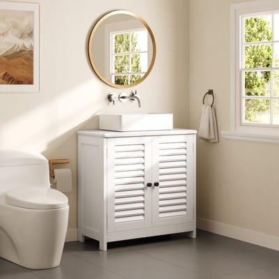 Bealife AP01 Wastafelkast - Badmeubel met 2 Lamellendeuren & Verstelbare Plank - 60x30x60 cm - Wit