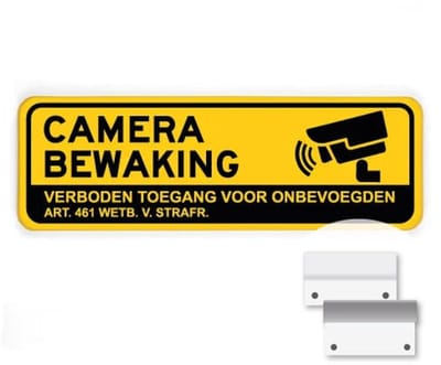 Bord Camerabewaking - Verboden toegang - geel - Weerbestendig Aluminium - 40x15 cm - Bevestiging: Met muur-/ wandmontage beugels