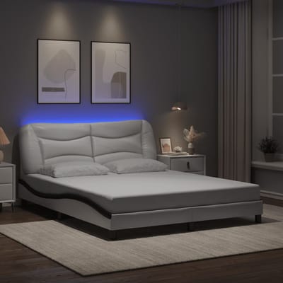 vidaXL - Bedframe - met - LED - zonder - matras - "Hvar" - wit - en - zwart - 160x200 - cm