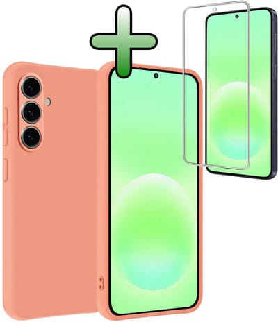 Hoesje Met Screenprotector - Geschikt voor Samsung Galaxy A57 - Sterk & Shockproof - Back Cover - Siliconen Case - Telefoon Hoes - Perzik