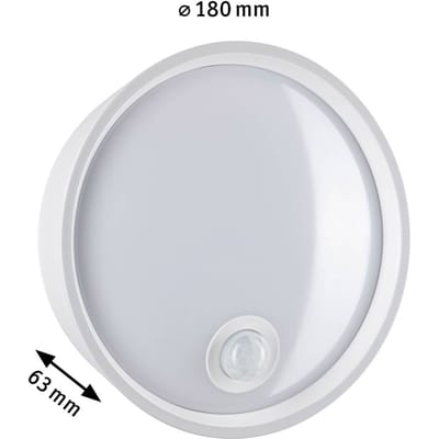 LED-wandarmatuur voor buiten Platomo Schemergestuurde bewegingsmelder (IR) zeewater bestendig IP44 rond 180 mm 3000K 14,5W 1200lm 230V Wit Kunststof
