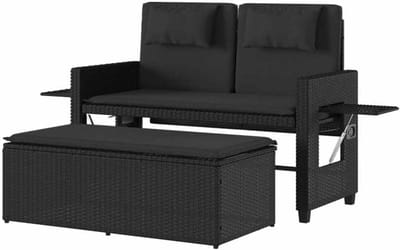 Tuinbank Slaapbank - Loungebank Bank - Ontspannen Buiten - Verstelbare Rugleuning - 122 cm Breed - Zwart