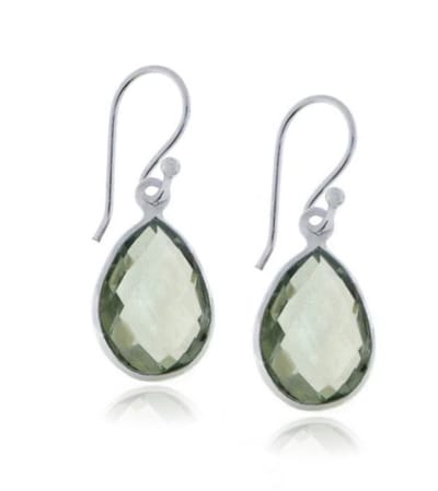 SilverGems druppelvormige facet geslepen zilveren oorhangers met Prasioliet, Groene Amethist edelstenen.