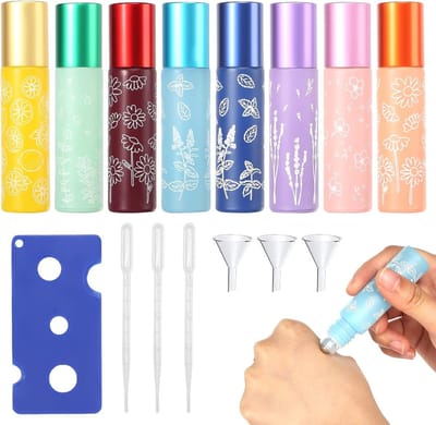 Set van 8 Lege Roestvrijstalen Flessen en Glazen 10ml Essentiële Olie Rollers met Drupopener en Trechter voor Natuurlijke Aromatherapie
