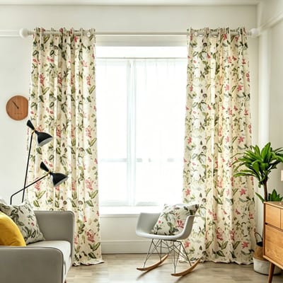 Floraweg, gordijnen met bloemenprint in Amerikaanse countrystijl; verduisterende stof van een katoen-linnenmix; vintage kanten gordijnen met bloemenprint voor de woonkamer en slaapkamer, 132 x 160 cm
