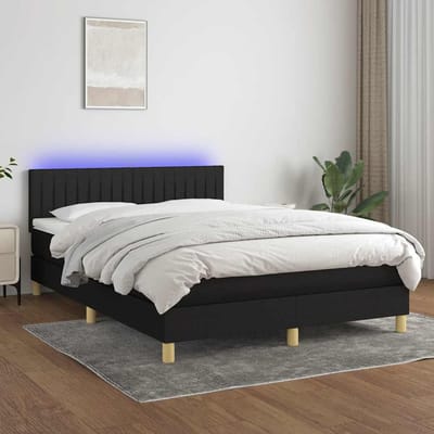vidaXL - Boxspring - met - matras - en - LED - stof - zwart - 140x200 - cm