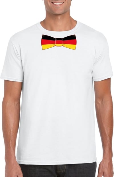 Wit t-shirt met Duitse vlag strikje heren - Duitsland supporter S