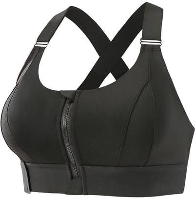 Zwart S-Voorsluitende sportbeha met rits - sterke schokabsorptie - geschikt voor hardlopen yoga en rugcorrectie - comfortabel sportondergoed