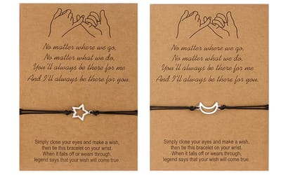 Bixorp Friends Vriendschapsarmbandjes voor 2 met Zilverkleurige Ster & Maan - BFF ArmbandMeisjes - Best Friends Armband Vriendschap Cadeau voor Twee
