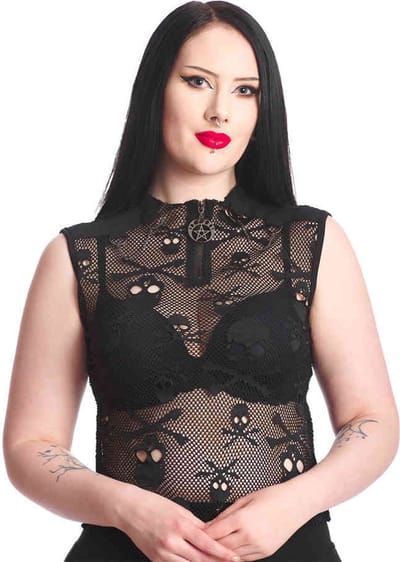 Banned - Oh My Krazy Mouwloze top - XS - Zwart