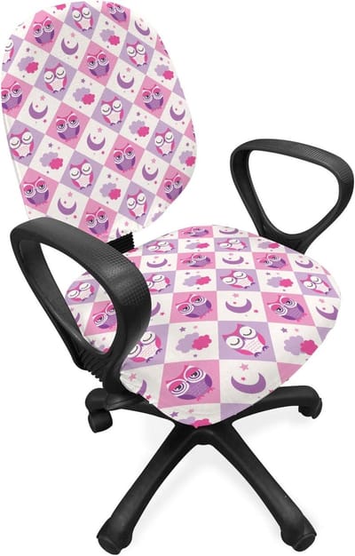 ABAKUHAUS Baby Bureaustoel Hoes, Uilen met geruite patroon, Decoratieve beschermhoes van rekstof, paarsroze
