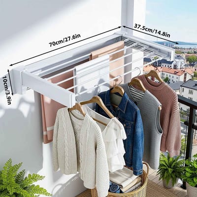 Casa Living Intrekbaar Droogrek - Ruimtebesparend Design - Met Handig Kliksysteem - Wandmontage - Aluminum - Tot 27KG - Wit