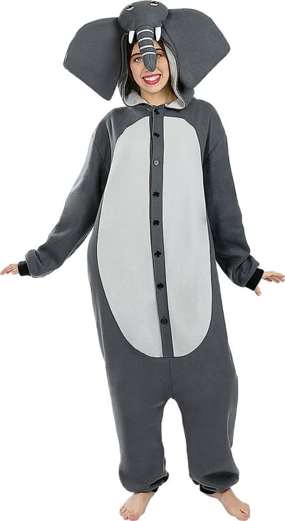 FUNIDELIA Olifant Kostuum - Olifant Onesie - Maat S - M - Grijs / Zilver