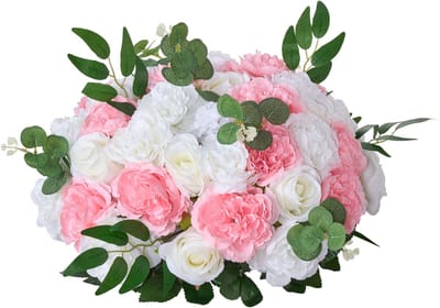 10 Stuks Kunstmatige Bloemenballen, 17,7-Inch Diameter, Decoratieve Rozenboeketten voor Bruiloften, Tafel Centerpieces en Thuisdecoratie, Met Roze en Witte Rozen