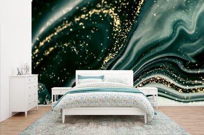 Behang - Fotobehang Marmerlook - Goud - Groen - Glitter - Design - Marmer - Breedte 400 cm x hoogte 240 cm