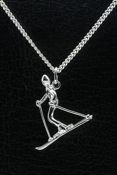Zilveren Skiër ketting hanger - 3