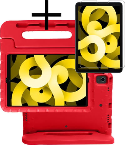 Hoes - Geschikt voor Apple iPad Air 5 (2022) - 10.9 inch - 5e Generatie - M1 - Met Screenprotector - Kinderhoes Shockproof Bumper - Kidsproof Case - Tablet Hoesje - Kinder Cover - Rood