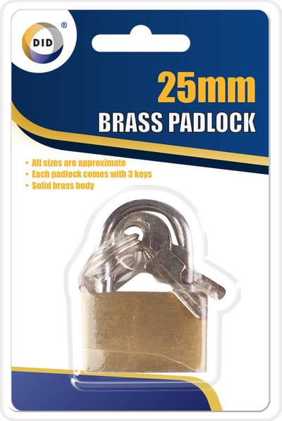 DID Hangslot met 3 sleutels - 3 cm - messing