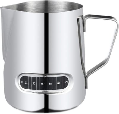 SNQ Melkopschuimpot - 350 Ml - Koffiezetapparaat Melkpot - Melkopschuimbeker Met Thermometer - Rvs Potstoomapparaat - Melk Koffie Cappuccino Latte Art Barista Stoomapparaat