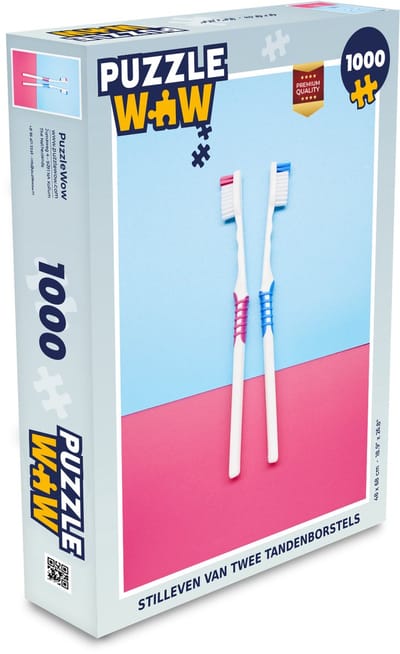 Puzzel Stilleven - Tandenborstel - Roze - Blauw - Legpuzzel - Puzzel 1000 stukjes volwassenen