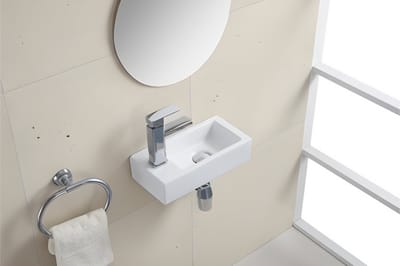 AquaVik Mini Fontein Smäl Links 36,5 x 18 x 9 cm Keramiek Mat Wit