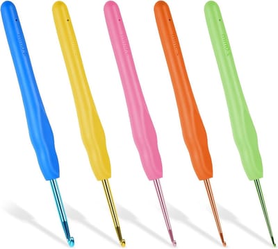 Set van 5 Haaknaalden van Aluminium met Ergonomische Handgreep, Kleurrijke Haaknaalden voor Beginners en Ervaren Haakliefhebbers, Perfect voor Haken en Creatieve Projecten
