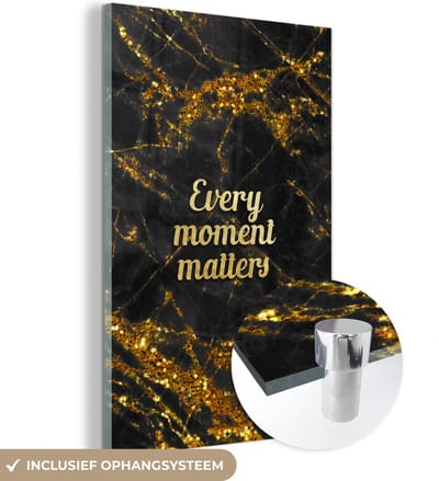 MuchoWow® Glasschilderij 40x60 cm - Schilderij acrylglas - Quotes - Goud - Glitter - Marmer - Foto op glas - Schilderijen