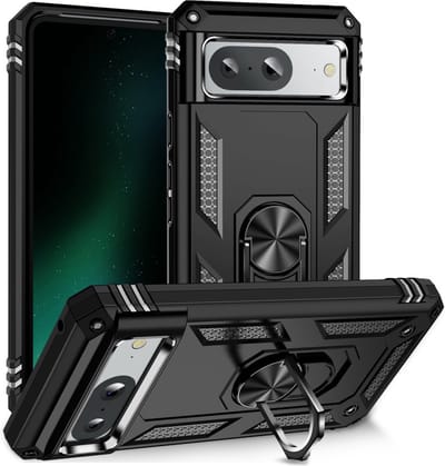 Coverup Hoesje - Geschikt voor Google Pixel 8 Hoesje - Coverup Ring Kickstand Back Cover - Zwart
