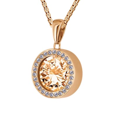 Quiges 12mm Mini Munt Hanger Rosé Goudkleurig met Zirkonia RVS Glans met Zirkonia Champagne Munt en Ketting Ankerketting 42-46cm - SLSHS428