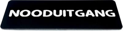 Deurbordje met Tekst nooduitgang - Zwart/wit met ronde letter - Formaat 150mm x 50mm x 1,6mm - zelfklevend