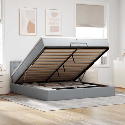 vidaXL - Ottoman - bed - met - matras - 200x200 - cm - stof - lichtgrijs