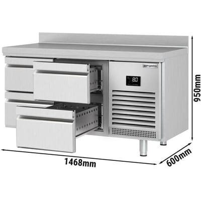 GGM Gastro Kühltisch Premium PLUS - 1468x600mm - mit 4 Schubladen - mit Aufkantung