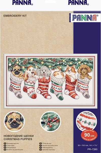 Borduurpakket CHRISTMAS PUPPIES - 7260 Panna - telpatroon om zelf te borduren