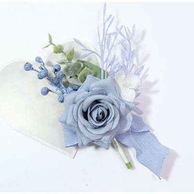 Boutonnière de poignet de mariage bleu poussiéreux pour mariée, demoiselle d'honneur, marié, bal de fin d'année, bracelets floraux, bracelets de retour à la maison