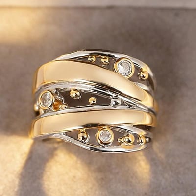 Nouvelles Bagues Bicolores avec Design Multi-Croix Accessoires de Doigt Brillants Élégants pour Femmes Bijoux de Mode Scintillants pour le Quotidien et les Fêtes 10 brown