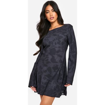 boohoo Dames Floral Low Back Flare Sleeve Dress | Grijs | Maat: 36