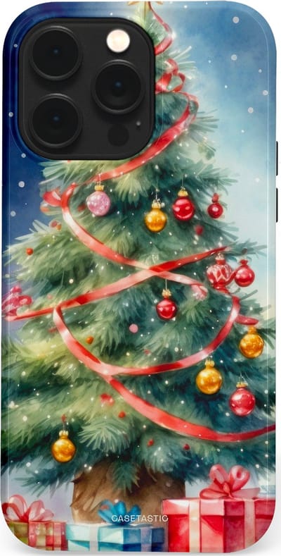 Casetastic hoesje geschikt voor Apple iPhone 14 Pro Max - MagSafe - Dubbellaagse bescherming - Aquarel Kerstboom Cadeau - Fashion Case - Grijs Donkerblauw Saliegroen Beige